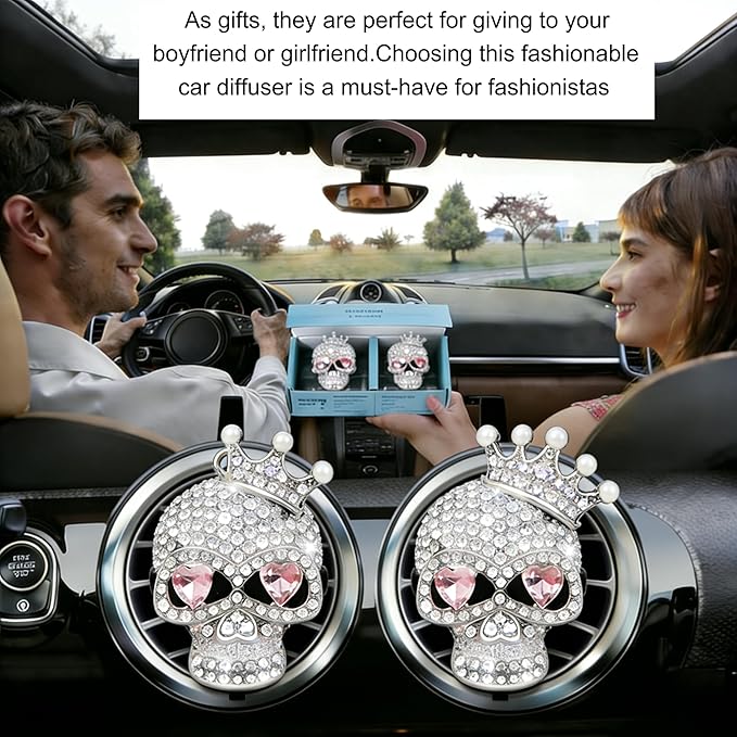 Gothic Skull Car Air Freshener Vent Clips with 2 Pads, Halloween Scented Car Accessories for Men Women, Automotive Interior Decor and Cool Car Fresheners for Men， Spooky Gift Idea-A9