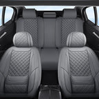 Chezope Car Seat Covers Full Set, Grey Leather Seat Covers, Breathable Front and Back Car Seat Protectors, Wear-Resistant Seat Covers Universal Fit for Most Cars SUV Truck (Grey-Diamonds, Full Set)
