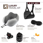 Homeify Airplane Travel Kit – Adjustable Memory Foam Airplane Neck Pillow with Phone Holder, Eye Mask, Foot Hammock, and Earplugs – 6 Piece Plane Travel Essentials for Long Flights