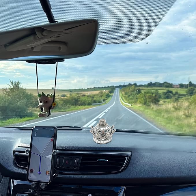 Crown Air Freshener for Car, Crystal Fragrance Diffuser, Air Freshener Holder, Crystal Crown Fresheners Ornament Bottle for Car Dashboard Interior Home Office Decoration (Silver, No Perfume)