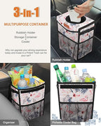 Car Trash Can with Lid, Cute Leakproof Car Trash Garbage Bag Hanging Vehicle Trash Bin Small Portable Automotive Garbage Cans Organizer for Back/Front Seat(Trapezoid,Flamingo Print