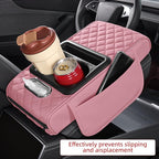5 in 1 Car Center Console Cover, Armrest Pad with 2 Storage Pockets, Cup Holder, Tissue Box Slot, Phone Holder, Universal Car Interior Organizer (Pink)