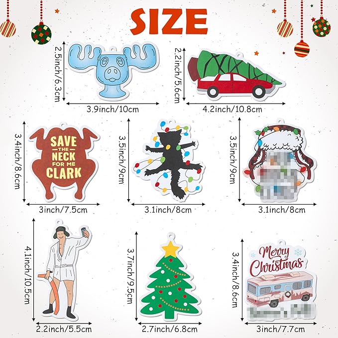 8pcs Christmas Theme Air Fresheners, Funny Vacation Ocean/Black Ice/New Car Scents Hanging Incense Chips, Aromatic Trendy Rearview Mirror Pendant Decoration