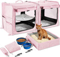Suertree Large Cat Carrier for 2 Cats with Zipper Locks, Double Cat Carrier with Travel Litter Box, Soft Pet Travel Carrier for Cats and Small Dogs Up to 45 Lbs, Pink