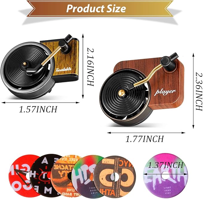 Frienda 14 Pieces Record Player Car Air Freshener Vent Clip Included 2 Pcs Retro Aromatherapy Diffuser, 12 Pcs Refill Pads for Gift, Air Freshener Car Decor Accessories, Music Lover Gifts