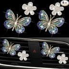 Bling Butterfly Crystal Daisy Air Fresheners, 4 Pcs Rhinestone Diamond Flower Car Decoration, Bling Car Accessories for Women
