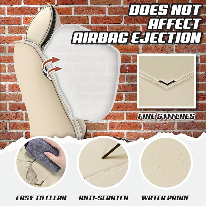 Car Seat Covers for Mitsubishi Outlander 2003-2026, Premium Nappa Leather Car Seat Cover, Stylish Sport Seat Covers， Automobile Seat Cover Sets.(Luxury 5 Seats/Beige)