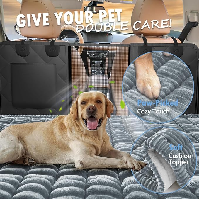 Backseat Dog Bed Non-Slip, Dog Bed for Car Back Seat Soft and Comfortable, Back Seat Pet Bed Mat for Travel, Pet Car Blanket for Backseat Extender and Seat Covers 51”X 23.5”Light Grey