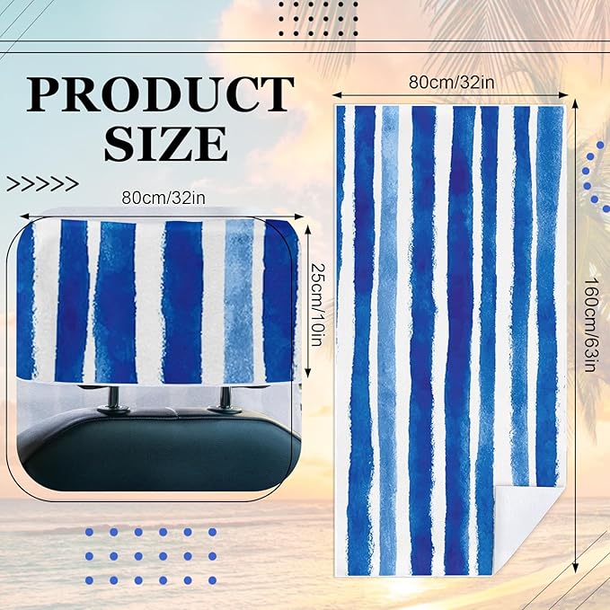 1 Pack Car Towel Seat Covers with Storage Bag, Multifunctional Towel for Gym Outdoor Sport, Picnic, Beach, Pet Dog Travel,Non-Slip Washable Car Seat Protector (Blue White Stripes)