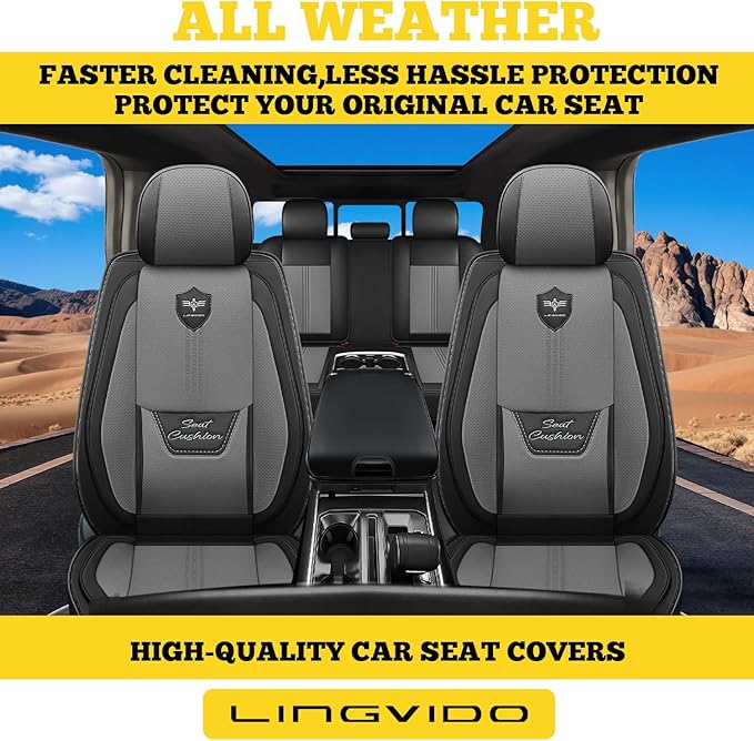 LINGVIDO Car Seat Covers for Front Seats (2 Seats) - Premium Perforated Nappa Leather,Waterproof Shield, Omni-Adapt Fit for SUVs Sedans, Ideal for Rideshare & Pets