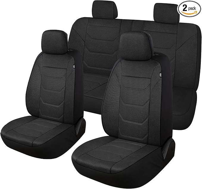 3D Air Mesh Car Seat Cover Full Sets Washable and Breathable Premium Cloth Automotive Vehicle Seat Covers for Cars Interior, Universal Fit for Most Cars, Sedan, Truck, SUV(Black)