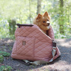 4 Cats & Dogs Mew Mew Travel Pet Bed – Soft Carrier for Small Dogs & Cats, Water-Resistant Quilted Shell, Adjustable Belts, Anti-Slip Bottom, Portable Pet Bed & Travel Bag - Rose