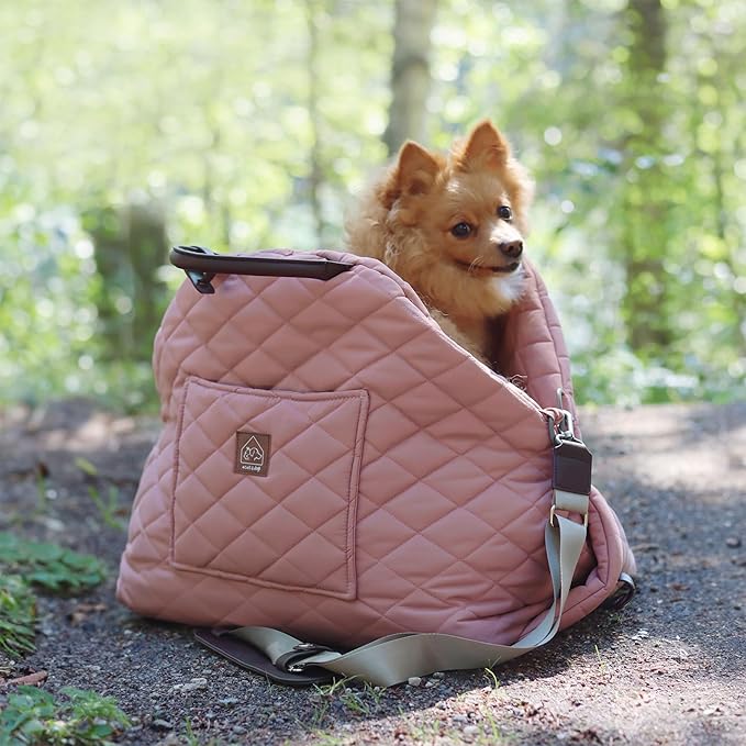 4 Cats & Dogs Mew Mew Travel Pet Bed – Soft Carrier for Small Dogs & Cats, Water-Resistant Quilted Shell, Adjustable Belts, Anti-Slip Bottom, Portable Pet Bed & Travel Bag - Rose