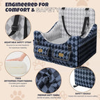 Dog Car Seat for Small/Medium Dogs up to 35lbs, 4-Pocket Storage Memory Foam Dog Booster Seat, Detachable Washable Pet Car Seat with Safety Belt, Outdoor & Indoor Use (Blue/Grey)