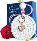Luxury Car Air Freshener for Women - Refillable & Portable Essential Oil Fragrance Diffuser - Cute Car Accessories & Interior Decor - Mirror Hanging or Vent Clips - Pink Heart Charm, Rose Scent
