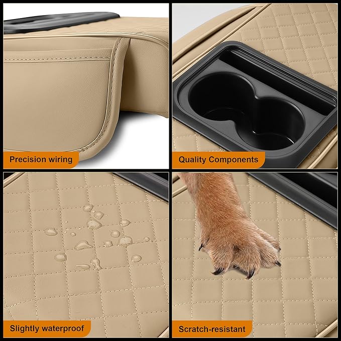 Armrest Cover for Car Fit for Jeep Gladiator - Center Console Cover with Cup Holders and 2 Storage Pockets(Beige)