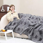 PuTian Merino Wool Blanket - 63" x 51" Thick Warm Soft Twin Bed Throw - Great for Camping, Outdoors, Travel, Car, Couch, All Seasons Houndstooth Grey