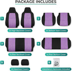 FH Group Automotive Full Car Seat Covers for SUV, Trucks, Sedan and More - Universal Fit Front High Back & Rear Solid Bench Design Interior Accessories - 3D Air Mesh Fabric Center Panel - Purple