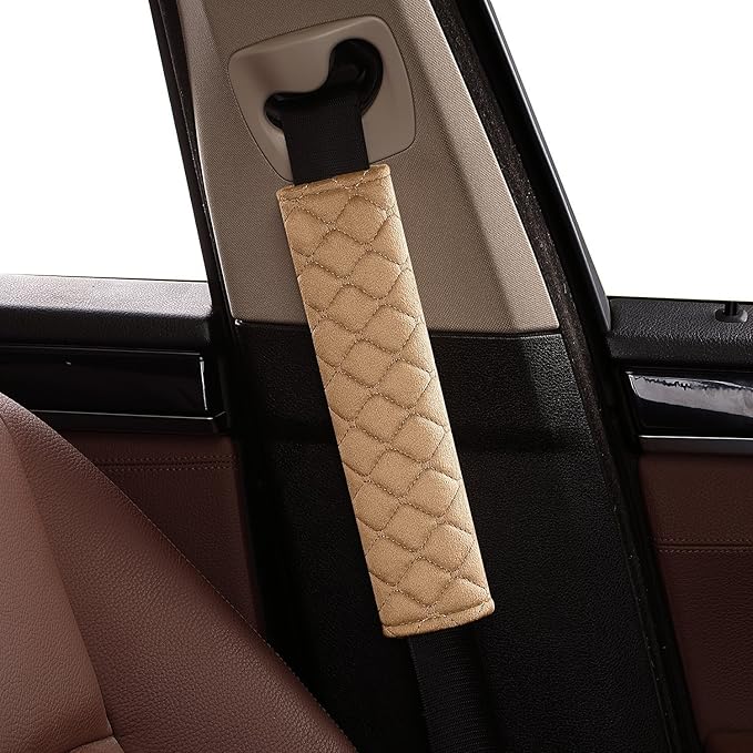 4 Pack Universal Car Seat Belt Pads, Adult Seat Belt Shoulder Strap Covers Harness Pad for Car/Bag,Soft Comfort Helps Protect You Neck Shoulder from The Seat Belt Rubbing (4pack-Beige)