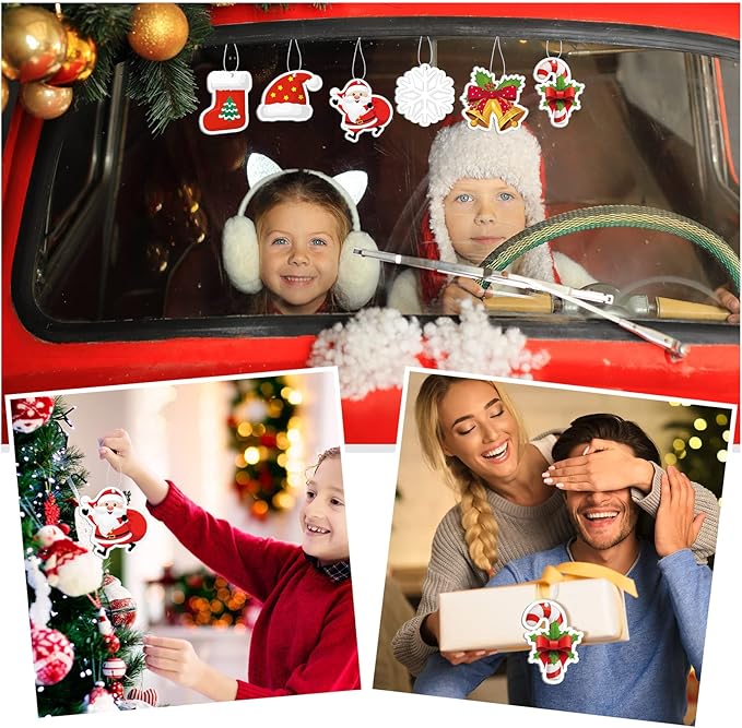 Tallew 24 Pcs Christmas Air Fresheners Bulk Snowflake Candy Cane Snowman Deer Christmas Scented Ornaments Xmas Scented Hanging Ornament for Car Rearview Mirror Accessories