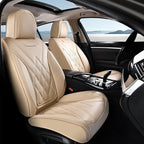 Coverado Car Seat Covers, Front Covers for Cars, Car Seat Cover Front Seats, Automotive Seat Cover, Waterproof, Leather Car Seat Cushion, Universal Interior Seat Protectors for Most Cars Beige