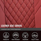 Auto Car Seat Covers Full Set Leather Cushion Protector Breathable Waterproof Seat Cover for Cars Universal Fit (Wine, Full Set Without Headrest)