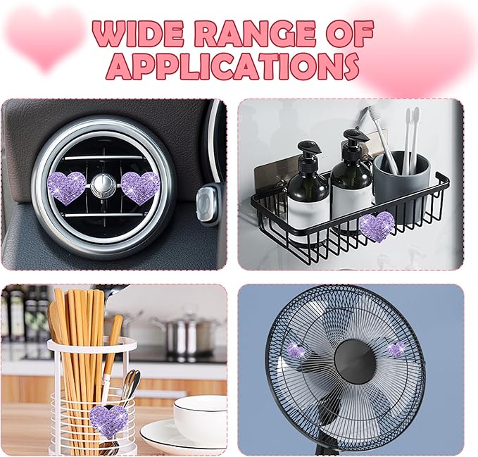 4PCS Heart-Shaped Car Vent Clips with Rhinestone,Bling Air Vent Clips Car Decorations,Premium Shiny Car Clips for Vents Accessories Interior (Purple)