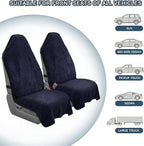 Car Seat Towel Cover, 2pcs Universal Front Seat Protector for Cars, SUVs and Trucks, Sweat Towel Car Seat Cover for Gym, Yoga, Swimming, Pets and Family Travel, Navy