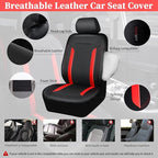 CAR PASS Universal Leather Car Seat Covers Full Set, Waterproof wear Durable Faux Leather Seat Covers 5 Seats Protector, Rear with Zipper, Airbag, Fit for SUV Pick-up Truck Vehicle Auto Black and Red