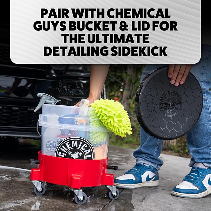 Chemical Guys Creeper Rolling Bucket Dolly - Heavy Duty Mobile Dolly Cart for Car Wash, Detailing, and Garage Use, 5 Caster Wheels with 360° Rotation, Fits Standard 3.5 to 7.5 Gallon Buckets
