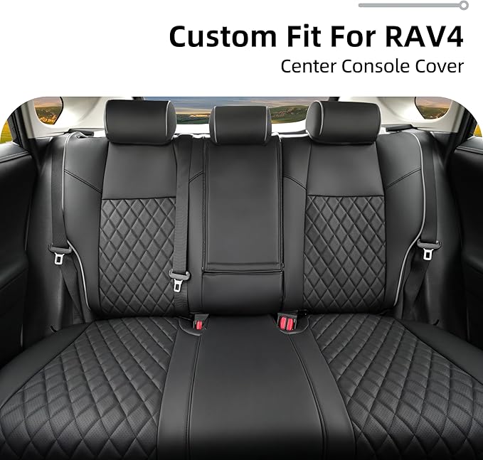 Lolcar Rav4 Seat Covers for Toyota RAV4 2019 2020 2021 2022 2023 2024 2025 LE,XLE,XLE Premium,Limited,Car Seat Cover for Trucks SUV,Waterproof Seat Cushion Full Set,Neoprene (Black Gray Grid)