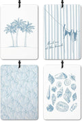 Blue Coastal Beach Car Air Freshener 4 Pcs, Preppy Girly Beachy Seashell Starfish Palm Tree Hanging Air Freshener for Closet Drawer Books, Cute Summer Sea Car Accessories Mirror Decor for Women
