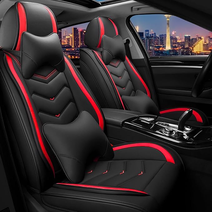 CTDS Car Seat Covers for Ford F-150 2000-2026, Stylish Sport Seat Cover, Premium Nappa Leather Car Seat Cover. Automobile Seat Covers Sets.(Luxury 2 Seats/Black Red)