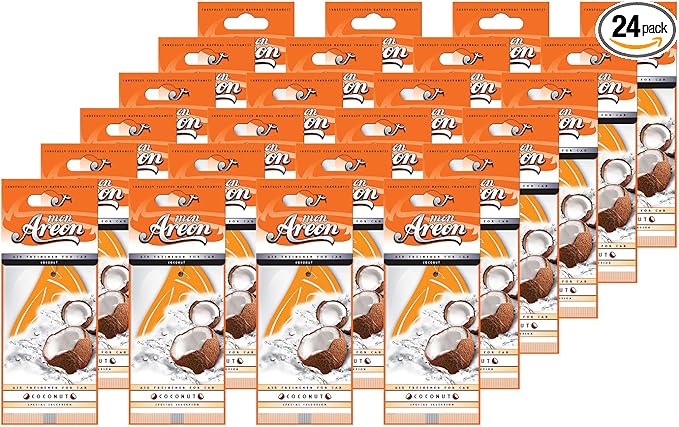 Areon MON Modern Classic Design Hanging Car Air Freshener, Coconut Scent (Pack of 24)