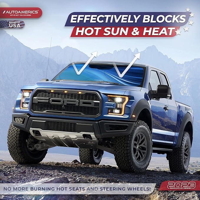 Autoamerics 1-Piece Windshield Sun Shade - Ocean Wave Foldable Car Front Window Sunshade for Most Cars SUV Truck - Heat Blocker Visor Protector Blocks Max UV Rays and Keeps Your Vehicle Cool - Small