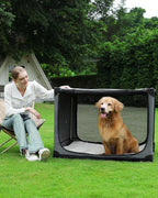 42" L x 31" W x 31" H Collapsible Travel Dog Crate, Quick-Setup Portable Soft Dog Kennel for Large Dogs up to 90 lbs, 4-Door Foldable Travel Crate with Storage Bag, Grey