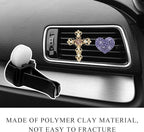 2 PCS Bling Car Vent Clip, Crystal Rhinestone Cross and Heart Car Air Fresheners Vent Clips, Diamond Car Air Conditioner Outlet Decoration Charm for Women, Car Accessories (Purple)