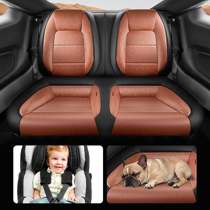 Seat Cover for Ford Mustang Coupe 2015-2026 Custom Fit Faux Leather Car Seat Covers for Mustang Coupe Fastback GT/V6/EcoBoost Full Set-(M-Brown)