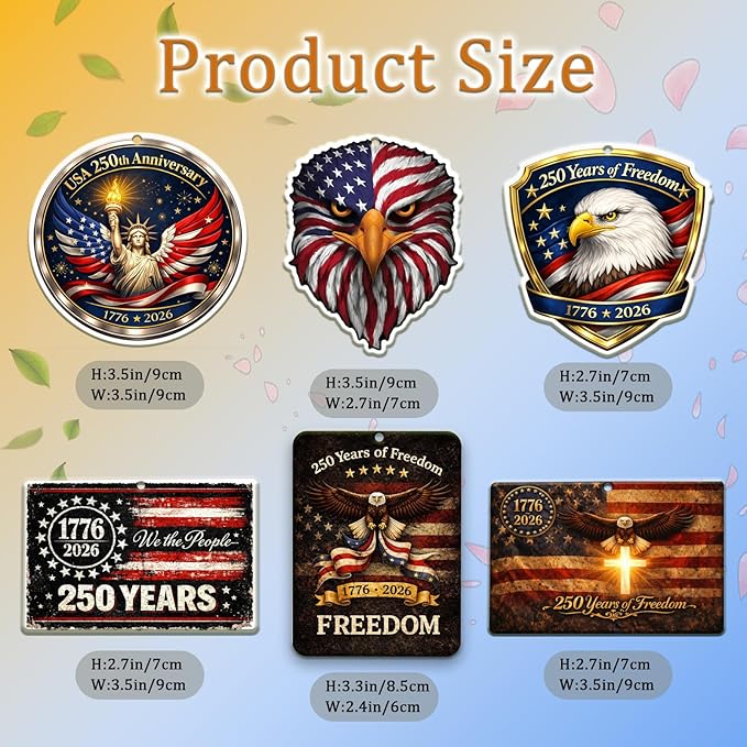 12PCS Patriotic Car Air Fresheners, 1776-2026 Double-Sided Hanging Scented Cards, Dark Ice Berry Ocean New Car Scents for Rearview Mirror, Home, Office, Commemorative Gift Set (Style 3)
