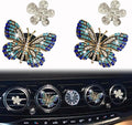4 Pcs Blue Bling Butterfly Air Vent Clips, Crystal Daisy Car Air Fresheners Vent Clips Car Diffuser Vent Clip Rhinestone Diamond Flower Decoration Car Decor Bling Accessories for Women
