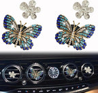 4 Pcs Blue Bling Butterfly Air Vent Clips, Crystal Daisy Car Air Fresheners Vent Clips Car Diffuser Vent Clip Rhinestone Diamond Flower Decoration Car Decor Bling Accessories for Women
