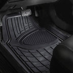 FH GROUP Car Seat Covers Premium Tall Channel Rubber Trimmable Floor Mats w. FH3001 Snake Pattern Silicone Steering Wheel Cover- Universal Fit for Trucks, SUVs, and Vans (Solid Black) F11311