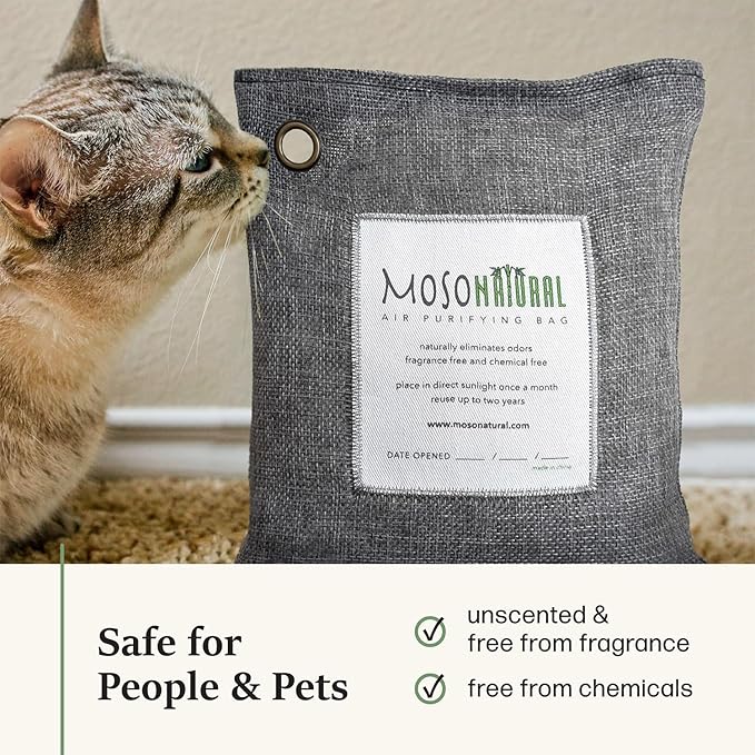 Moso Natural Air Purifying Bag 500g | Premium Bamboo Charcoal Odor Absorber for Home, Bedroom, Kitchen, Basement | Unscented Pet Odor Eliminator | Large Room Charcoal Deodorizer Bag Covers 250sqft