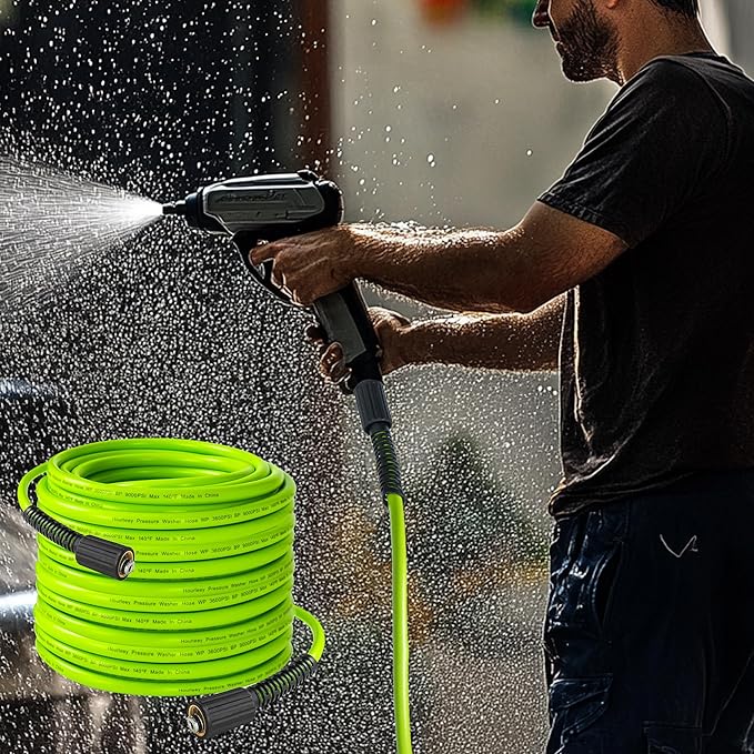Hourleey Pressure Washer Hose 50 FT, 3600 PSI Flexible Kink Resistant Power Washer Hose Replacement, 1/4" Quick Connect Pressure Hose Extension, Green