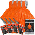 aZengear Emergency Survival Poncho (4pc) Thermal Mylar Foil Blanket for Heat Retention and Rain | Reversible with Hood | Waterproof, Windproof, Portable, Hands-Free, Outdoor Kit (Orange)