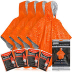 aZengear Emergency Survival Poncho (4pc) Thermal Mylar Foil Blanket for Heat Retention and Rain | Reversible with Hood | Waterproof, Windproof, Portable, Hands-Free, Outdoor Kit (Orange)