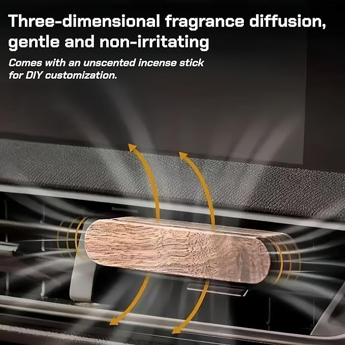 Natural Walnut Wood Vent Clip for Car (2-Pack) - Refillable Aroma Diffuser Base, Includes 10 Unscented Absorber Sticks - Elegant Air Freshener for Car, Home, Office & More