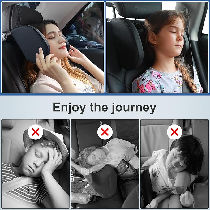 Car Headrest Pillow,Head, Neck Support Pillow,U Shaped Car Sleeping Pillow,180° Adjustable,Improve Head and Neck Posture and Adjust Sleep Position,Suitable for Kids and Adults (Grey)