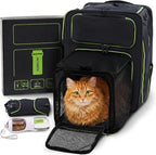 Cat Carrier Backpack for Travel & Car with Seat Belt Safety System, Expandable Pet Carrier for Cats & Small Dogs up to 25 lbs, Breathable, Durable, Foldable, Travel Friendly