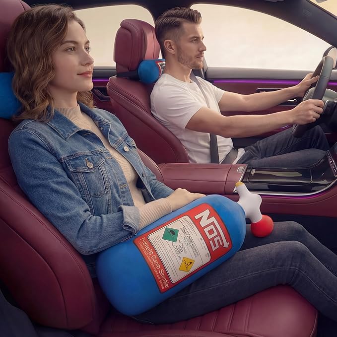 Car Lumbar Pillow NOS Pillow Bottle Car Headrest Pillow Soft Plush Neck Support Cushion for Driving, Office,Home,Party Decorations(18 inch)